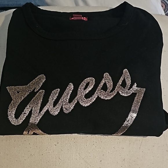 Guess Tops - Guess Black Glitter Logo T-Shirt